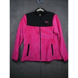 Women’s Size Small Fila Sport Fleece Zip Jacket Black Hot Pink